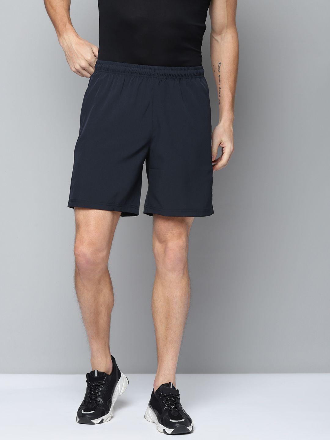 alcis men navy blue solid slim fit running sports shorts