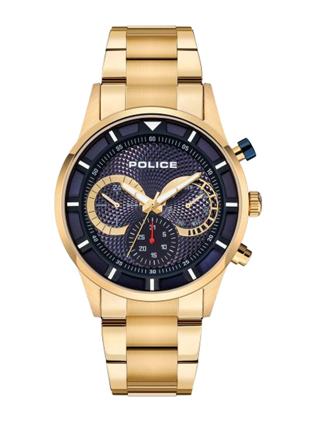 police men blue dial & gold toned stainless steel bracelet style straps analogue watch