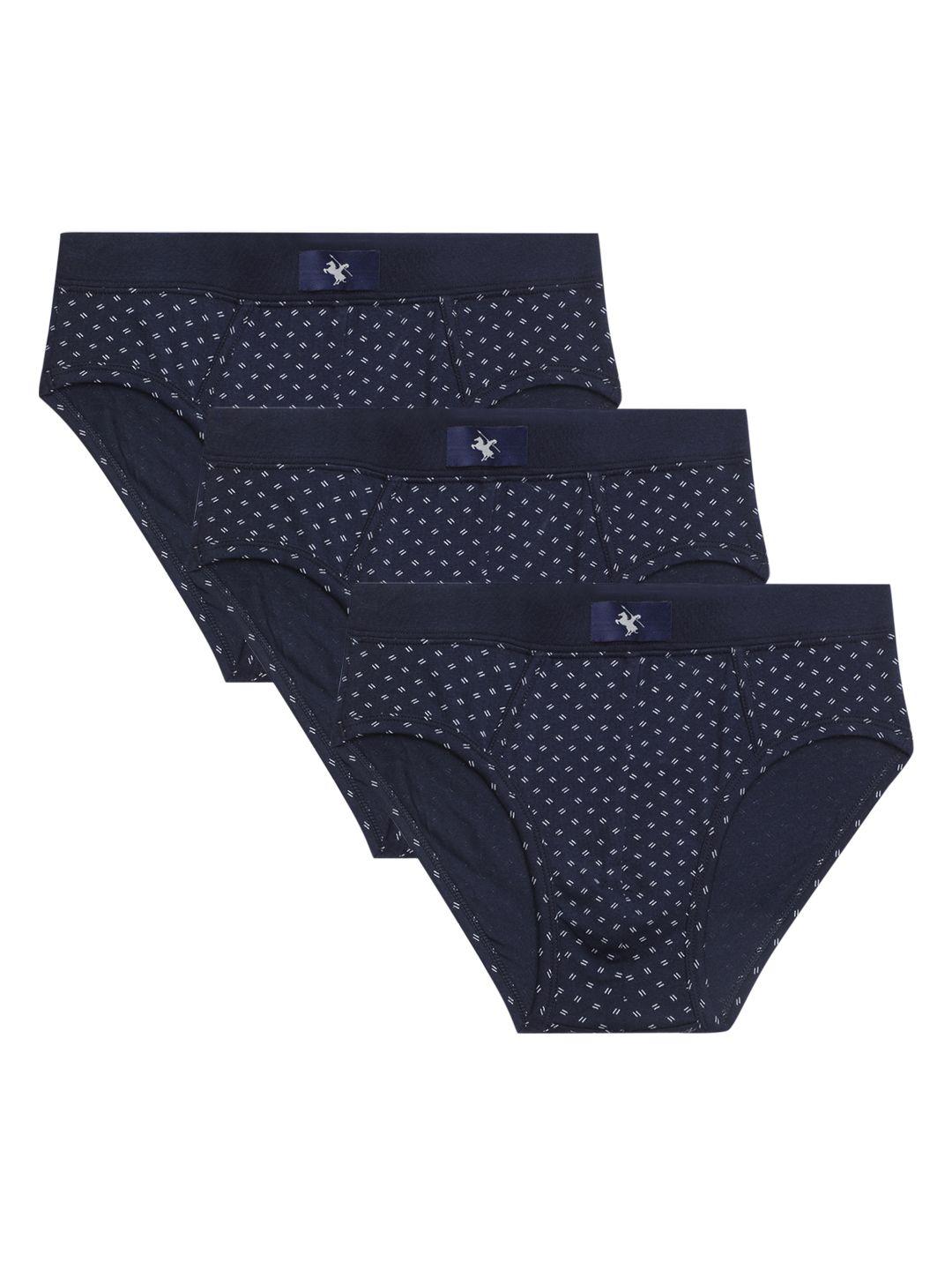 cantabil pack of 3 men navy blue & white printed pure cotton basic briefs