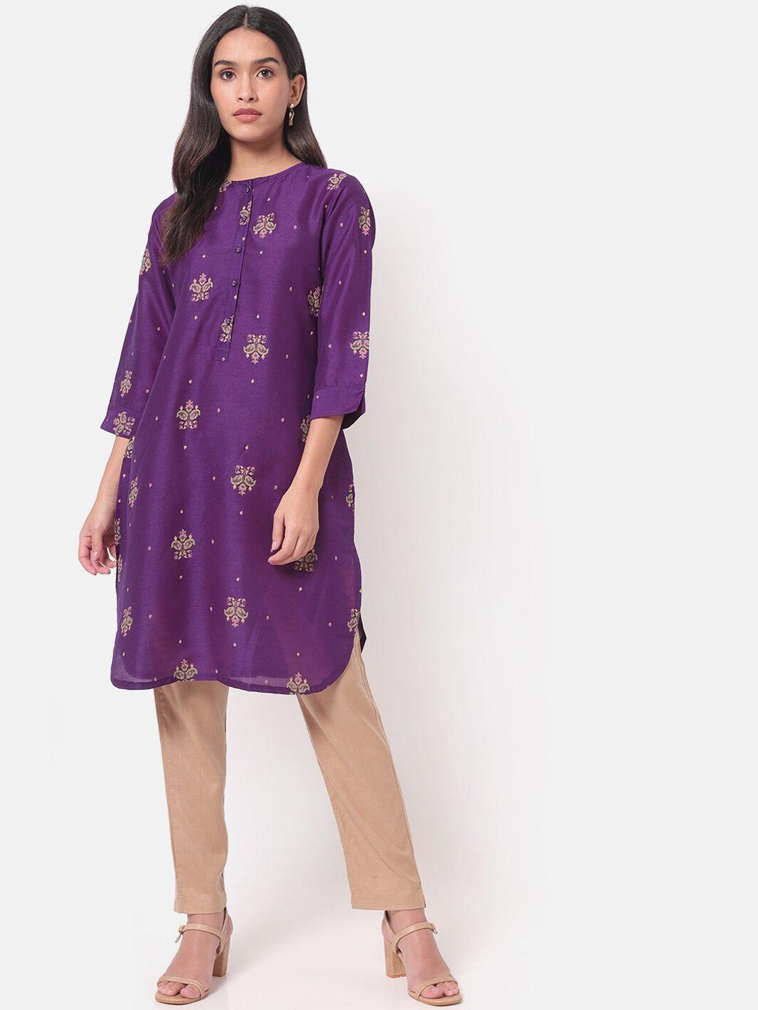 saaki women purple floral printed kurta