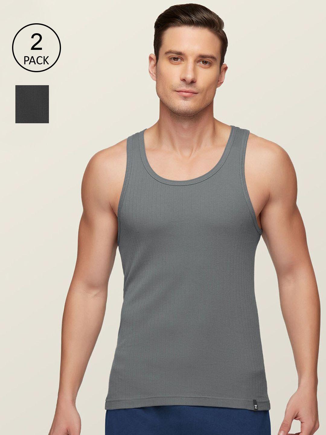 xyxx men pack of 2 grey & charcoal cotton innerwear vests