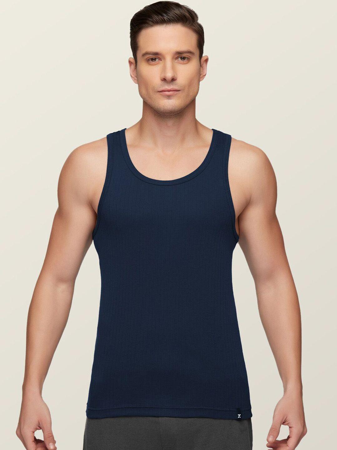 xyxx men navy blue solid cotton ribbed innerwear vest