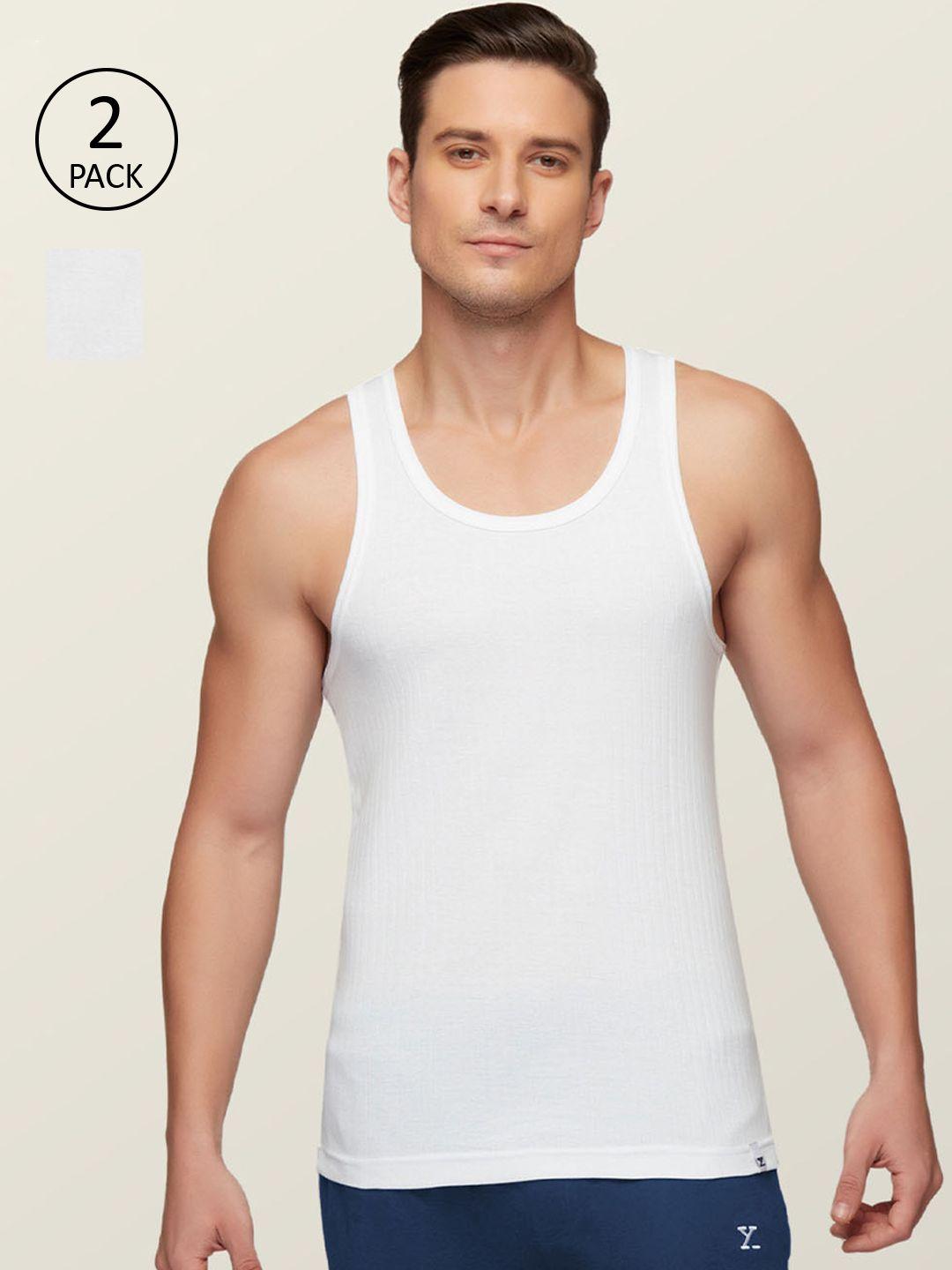 xyxx men pack of 2 white solid ribbed innerwear vests