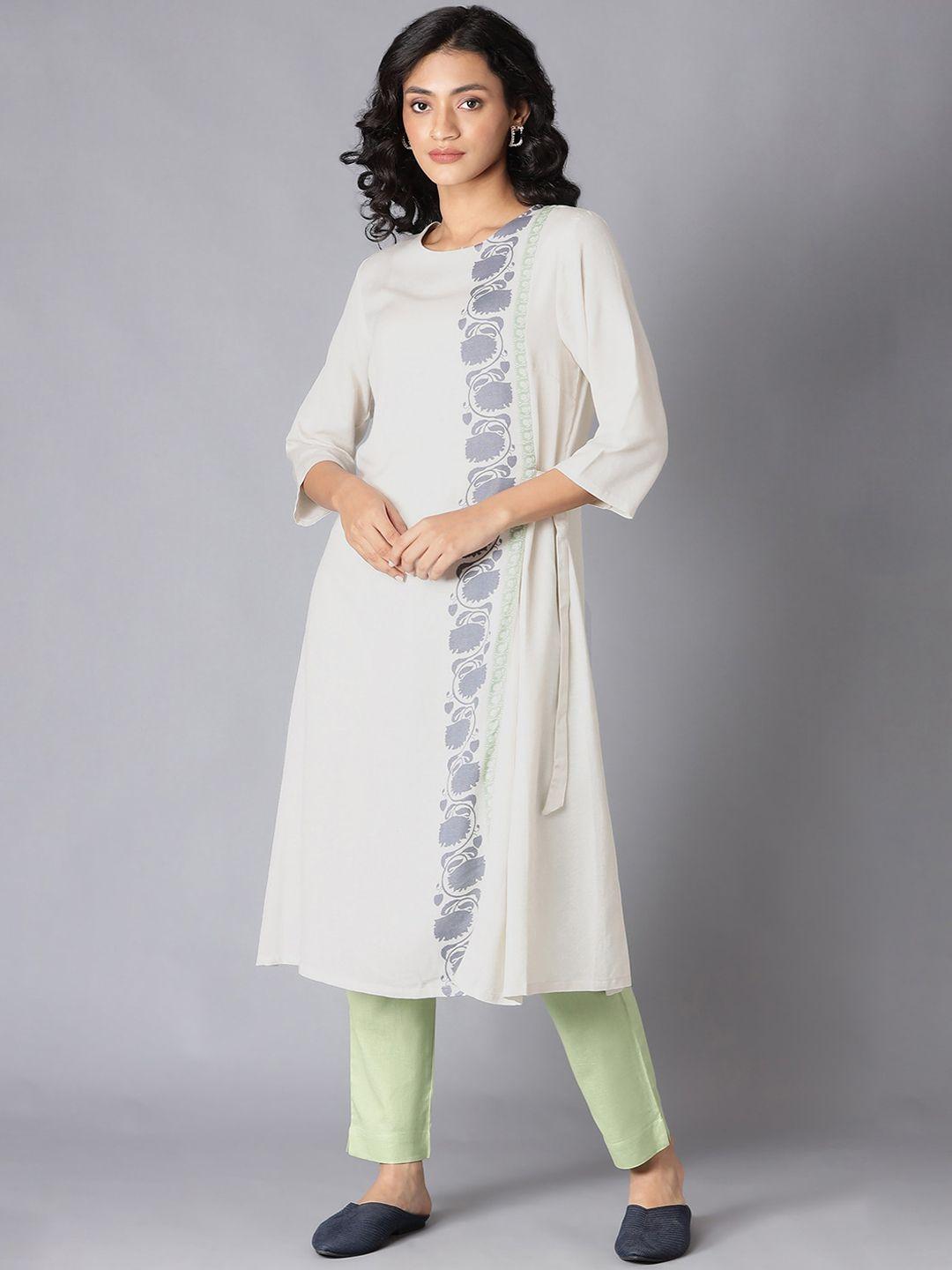 w women white floral embroidered thread work kurta