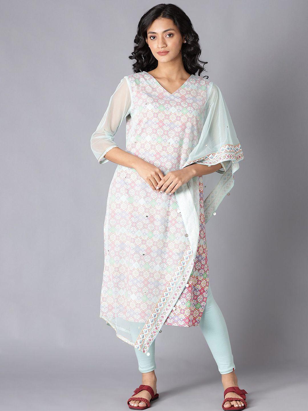 w women pink printed gotta patti kurta with leggings & dupatta