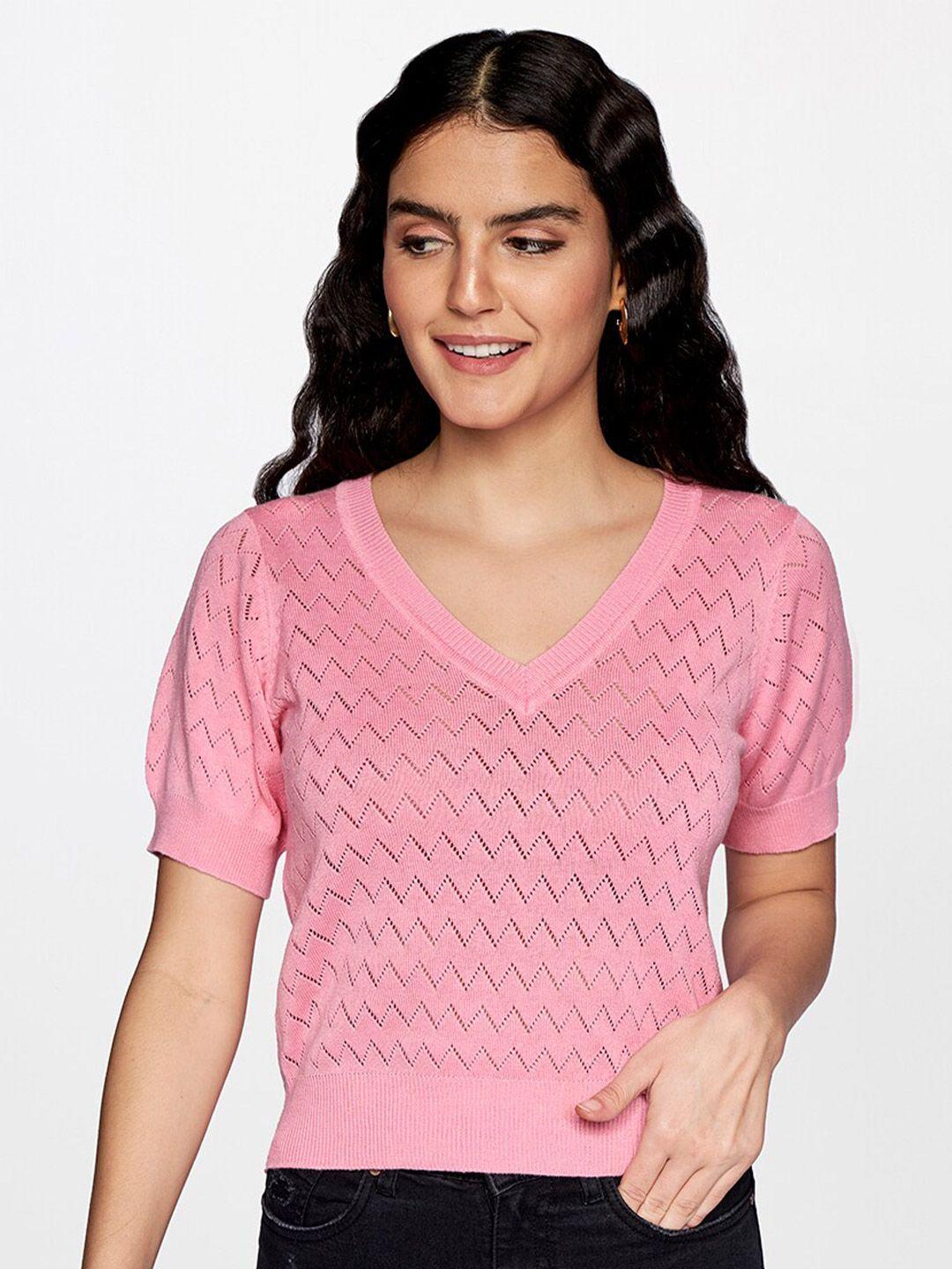 and women pink self design top