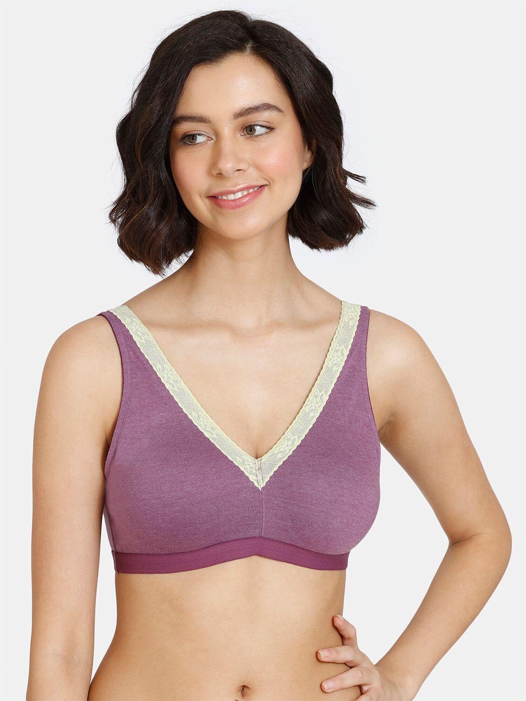 zivame purple & grey non padded non wired bralette bra