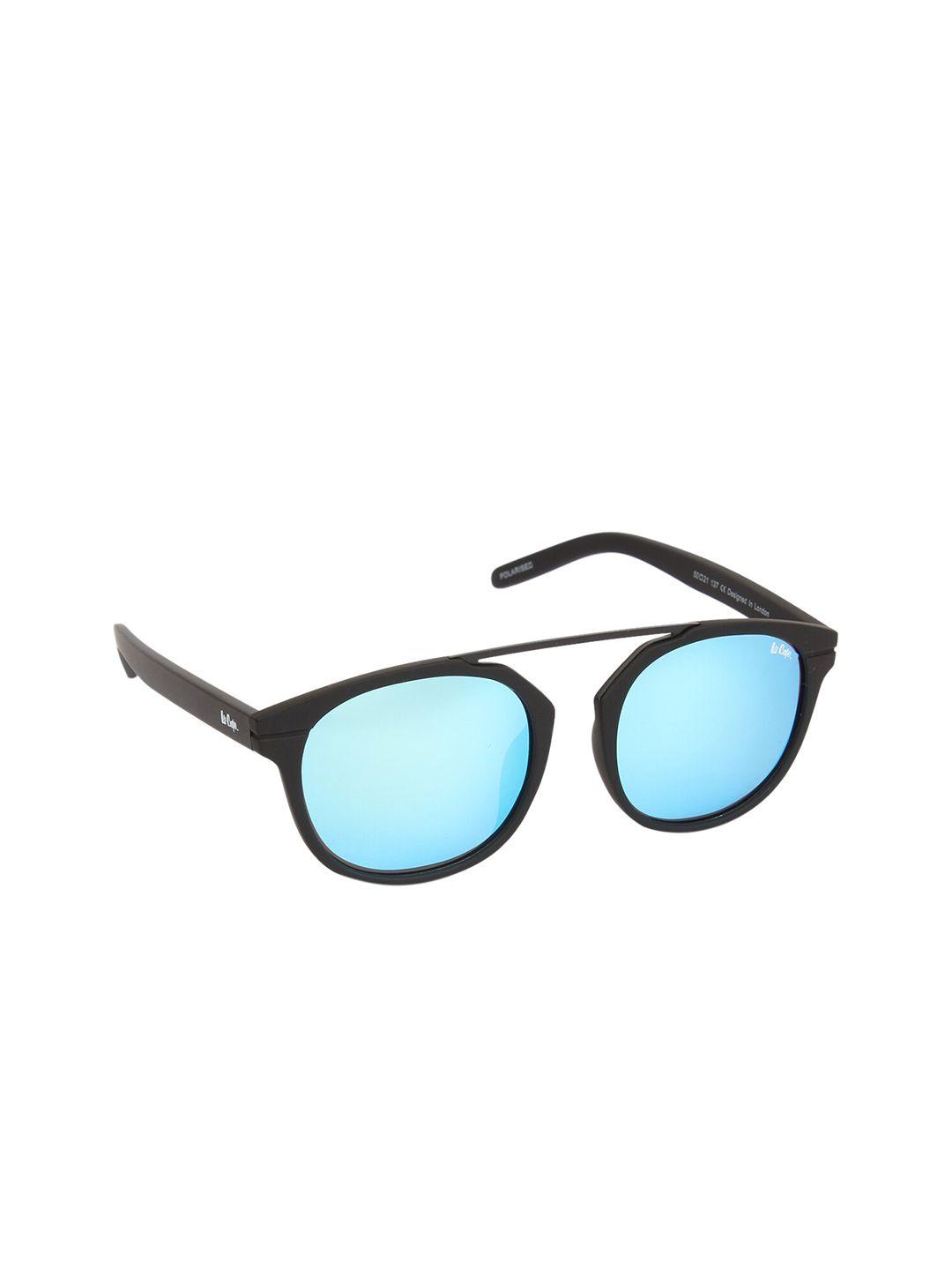 lee cooper unisex blue lens & black round sunglasses with polarised lens