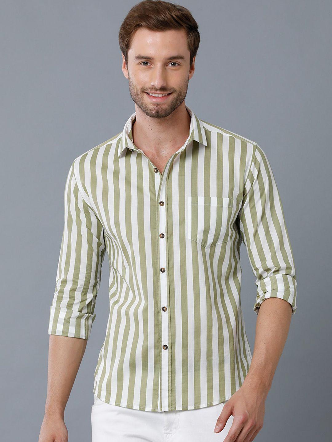 yovish men khaki smart slim fit striped casual shirt