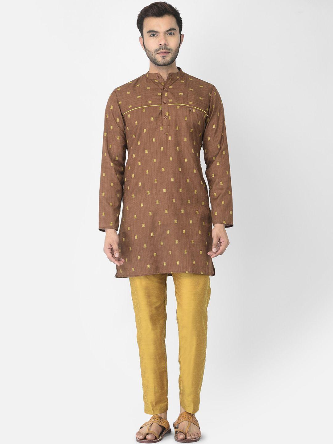 deyann men brown ethnic motifs kurta with pyjamas