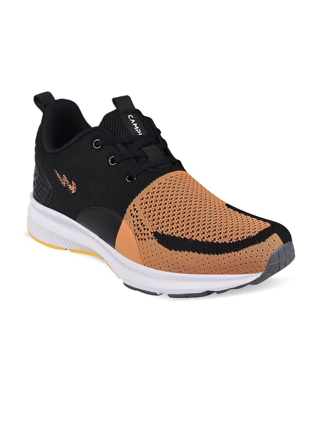 campus men mustard & black mesh running shoes