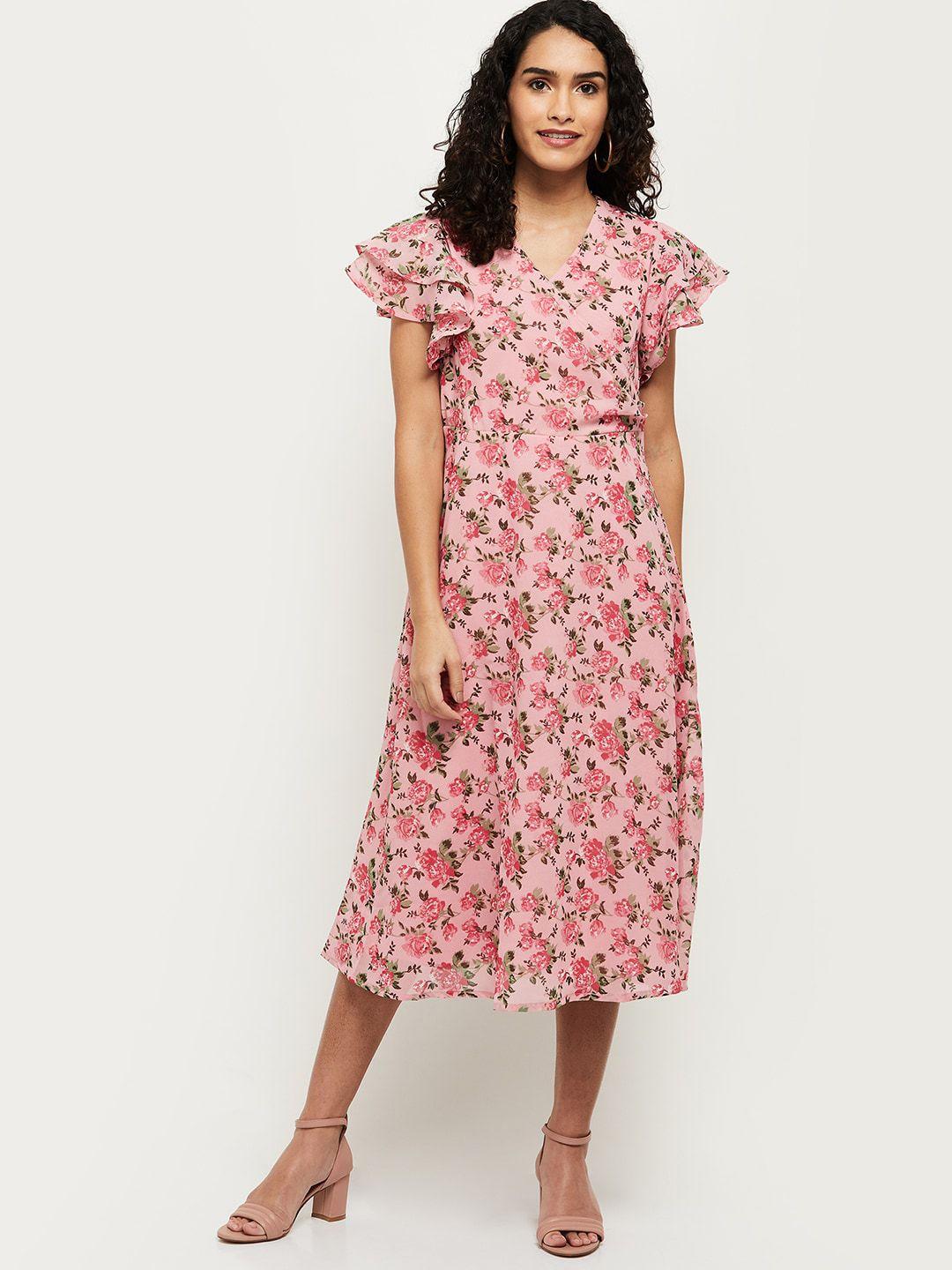 max pink & green floral midi dress