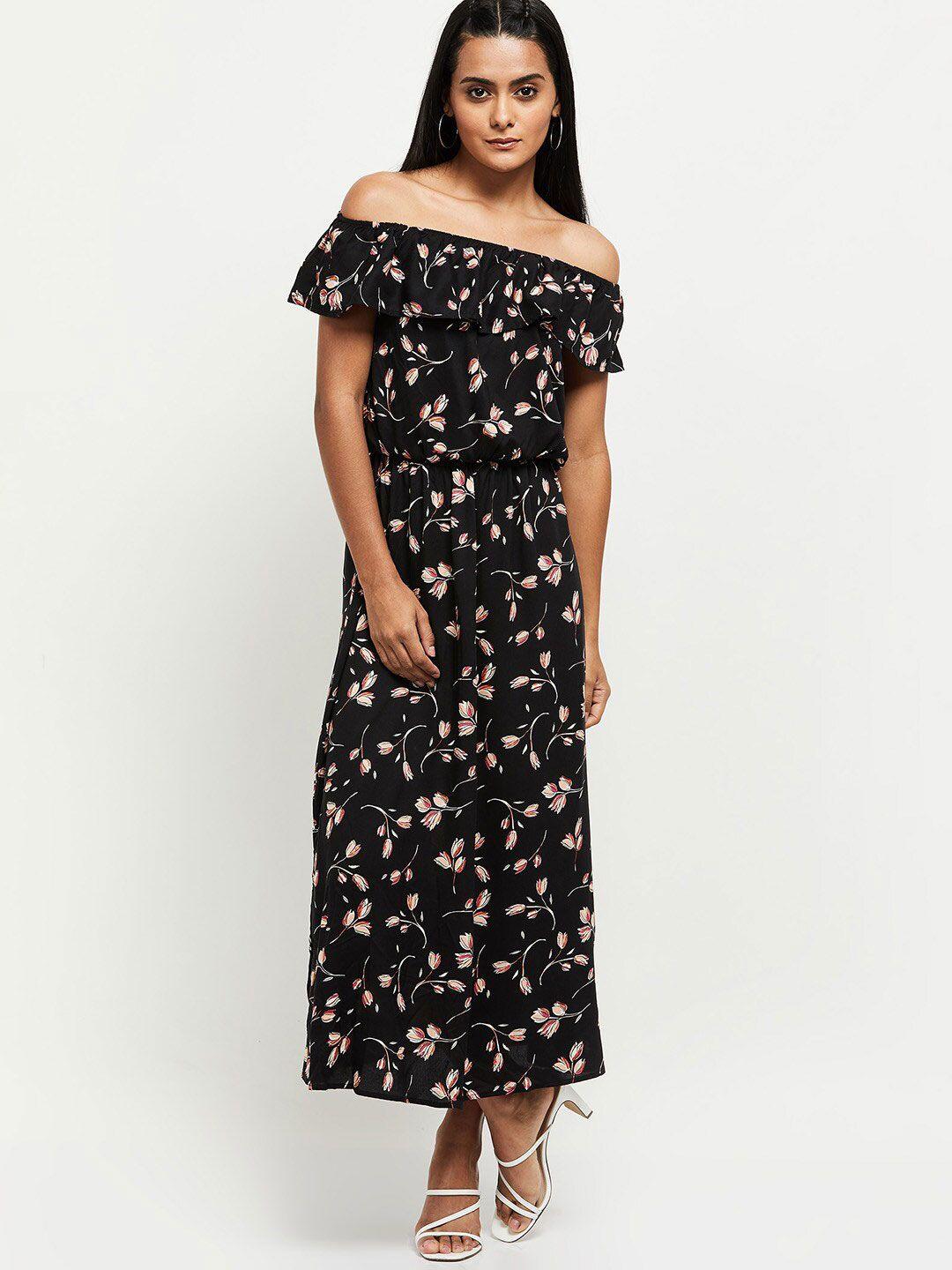 max women  black floral off-shoulder maxi dress