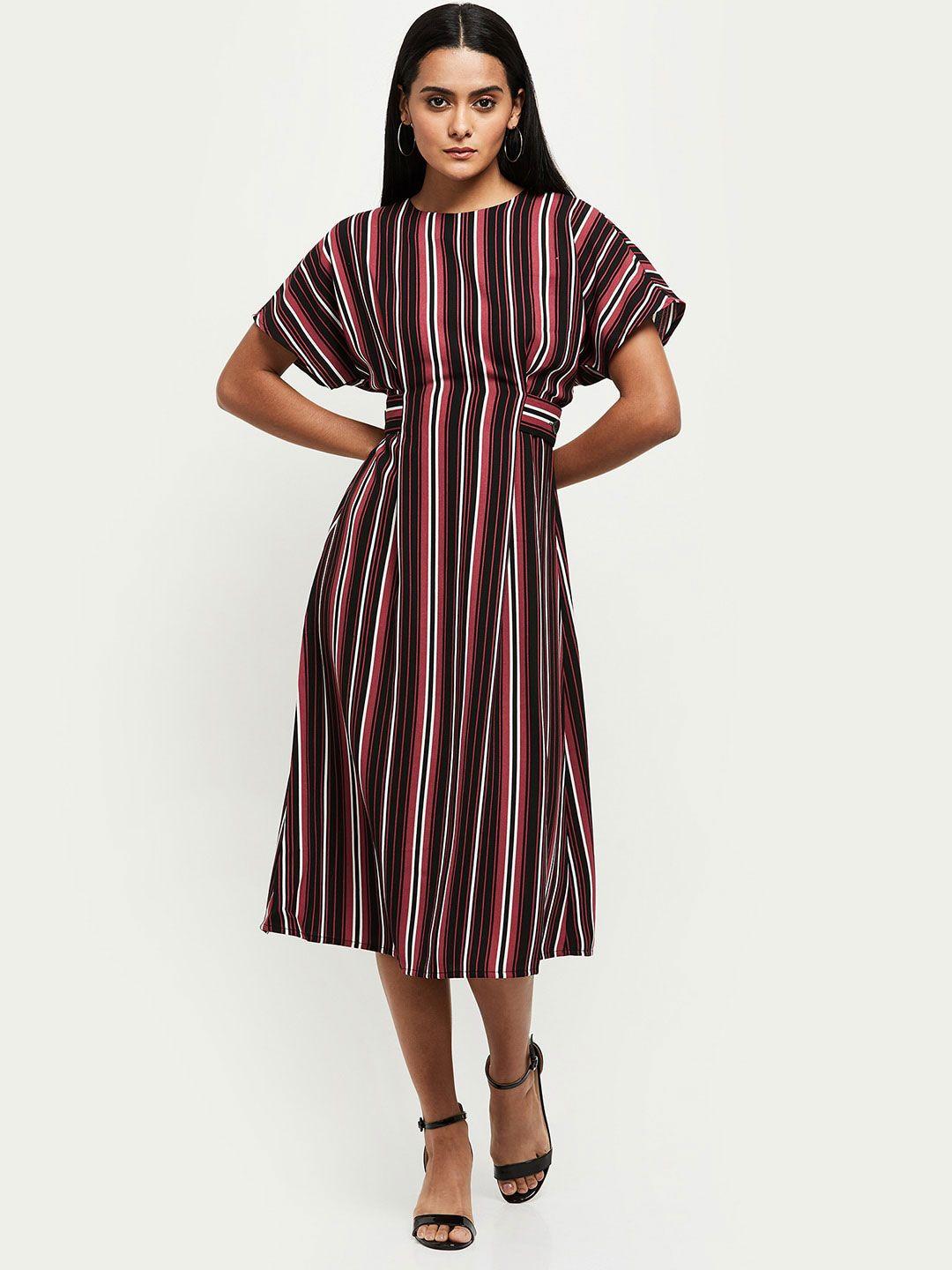 max  women black striped midi dress