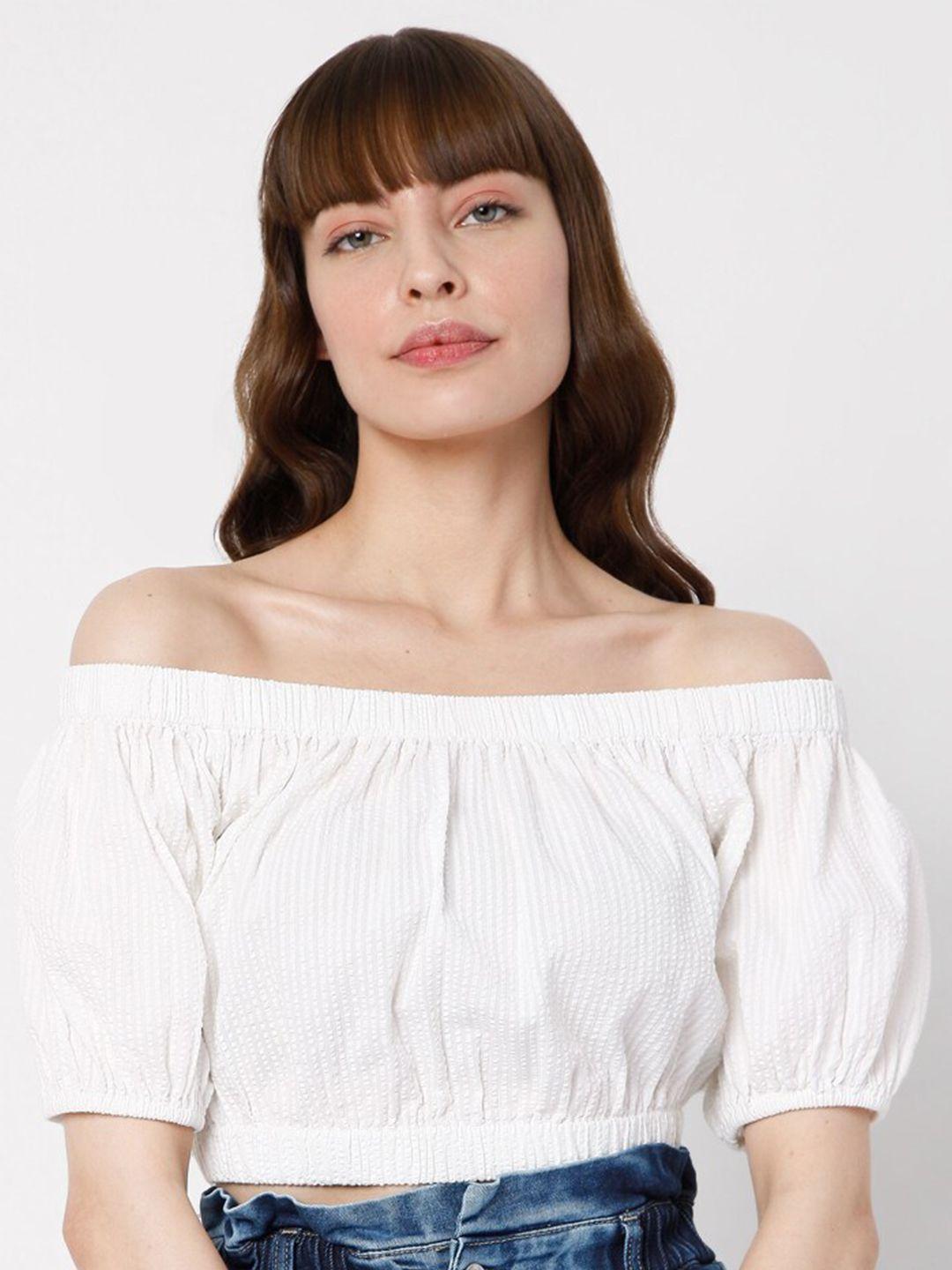 vero moda white off-shoulder bardot top