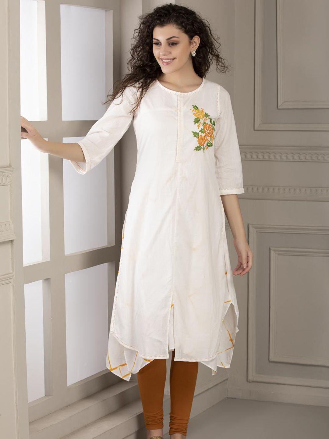 lakshita women white thread work kurta