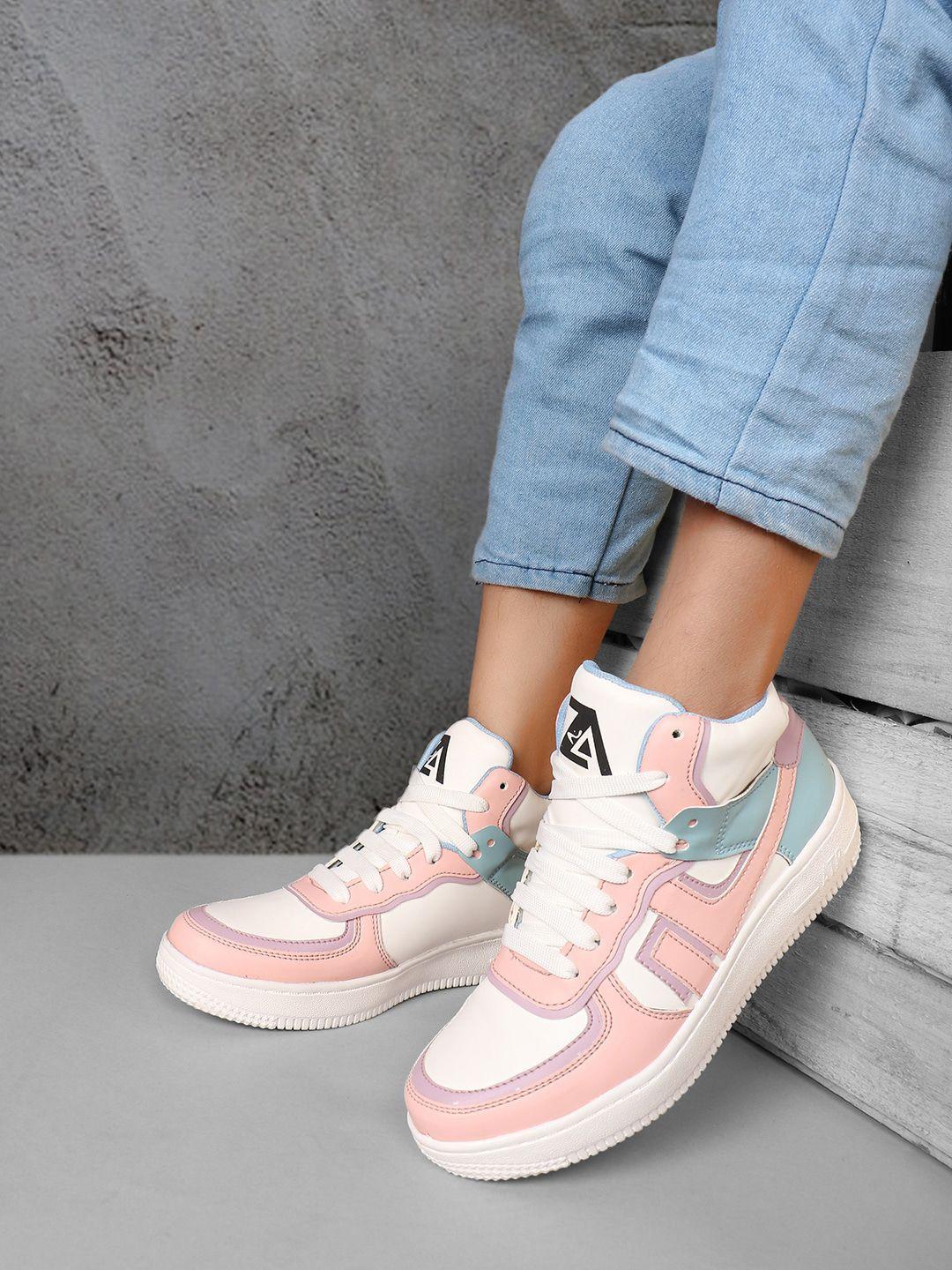 zapatoz women pink colourblocked pu sneakers