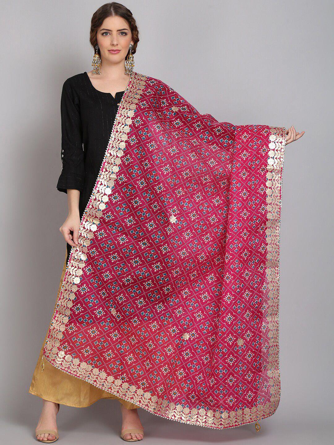 soundarya women magenta & blue printed pure cotton dupatta