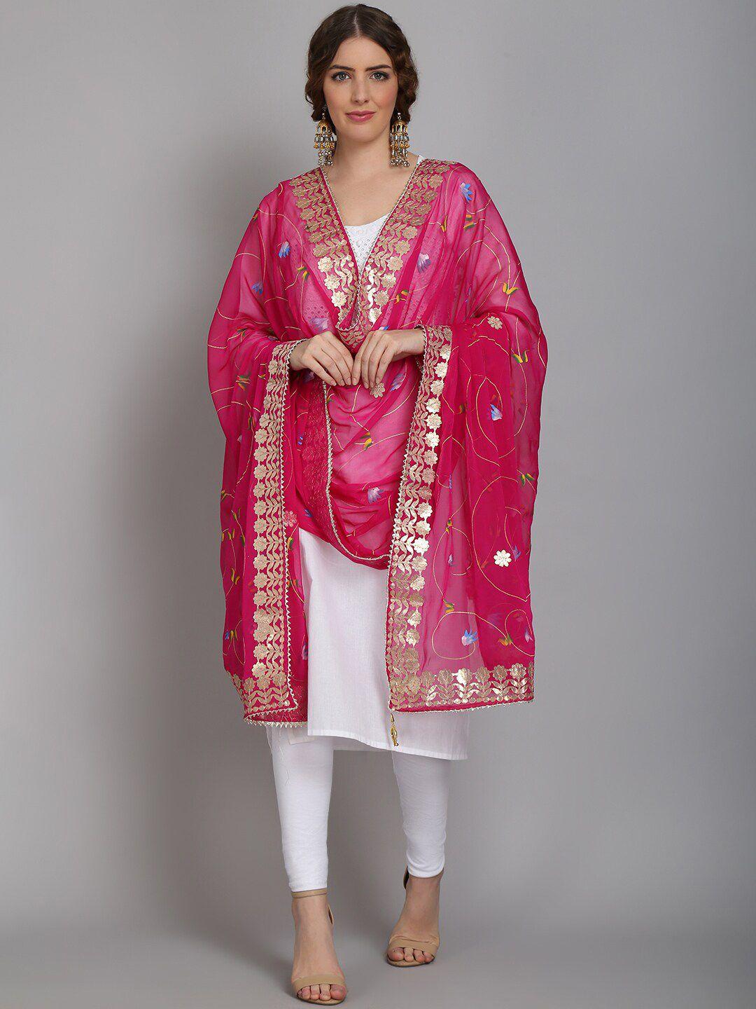 soundarya women pink & gold-toned printed hand block print dupatta