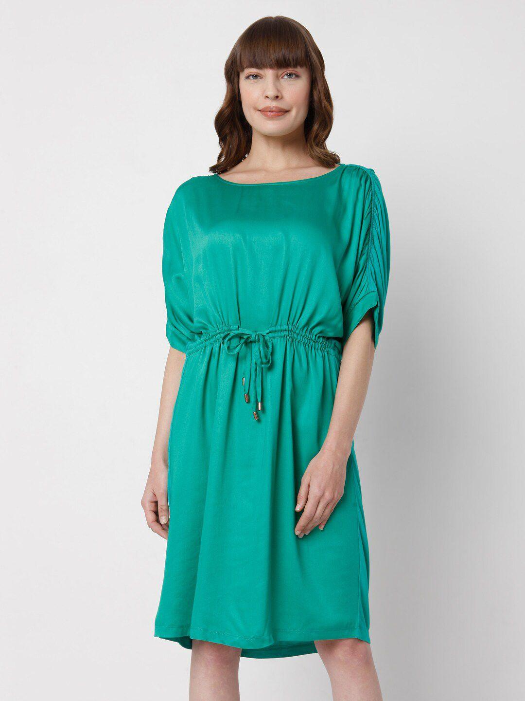 vero moda green solid blouson dress