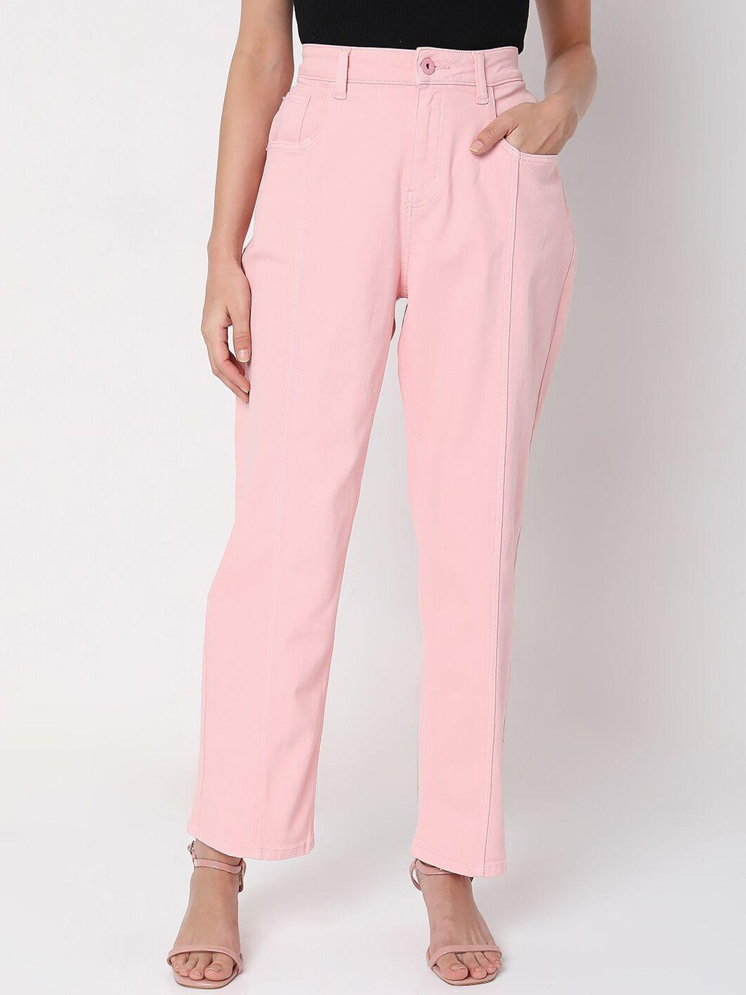 vero moda women pink straight fit high-rise jeans