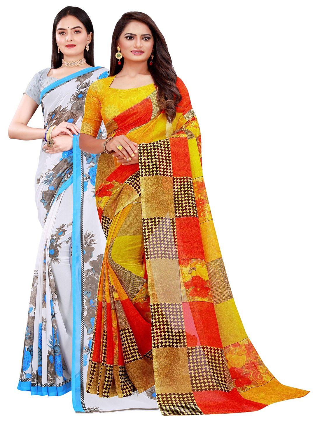 saadhvi pack of 2 yellow & white printed saree