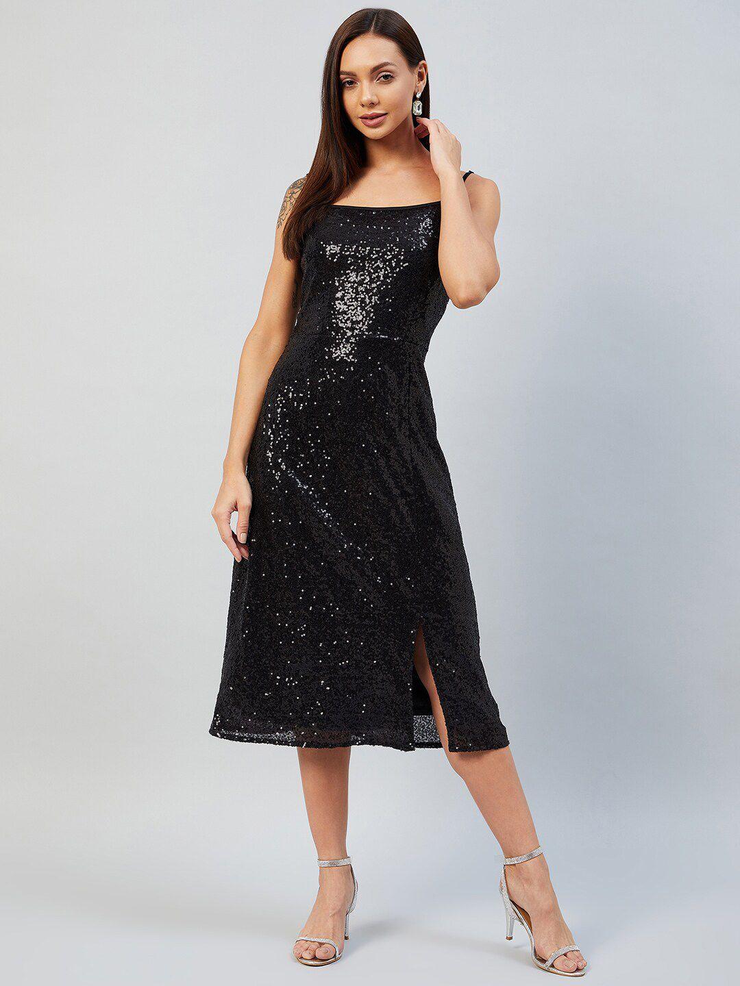 carlton london black embellished georgette sheath midi dress