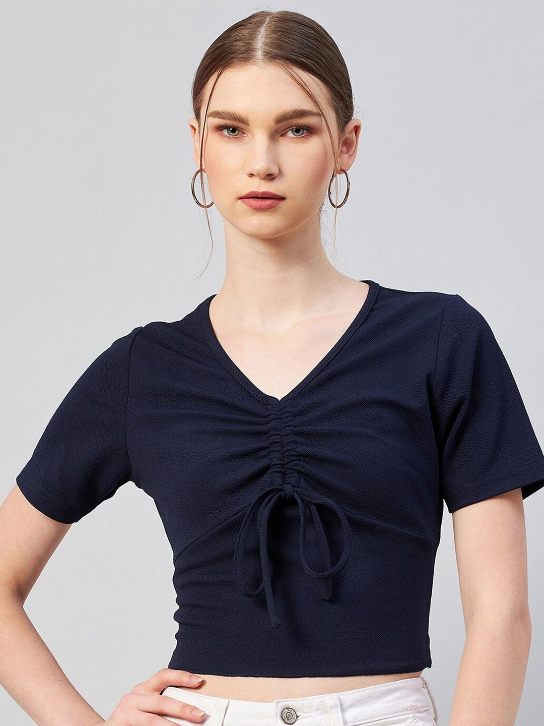 carlton london navy blue gathered tie up crop top