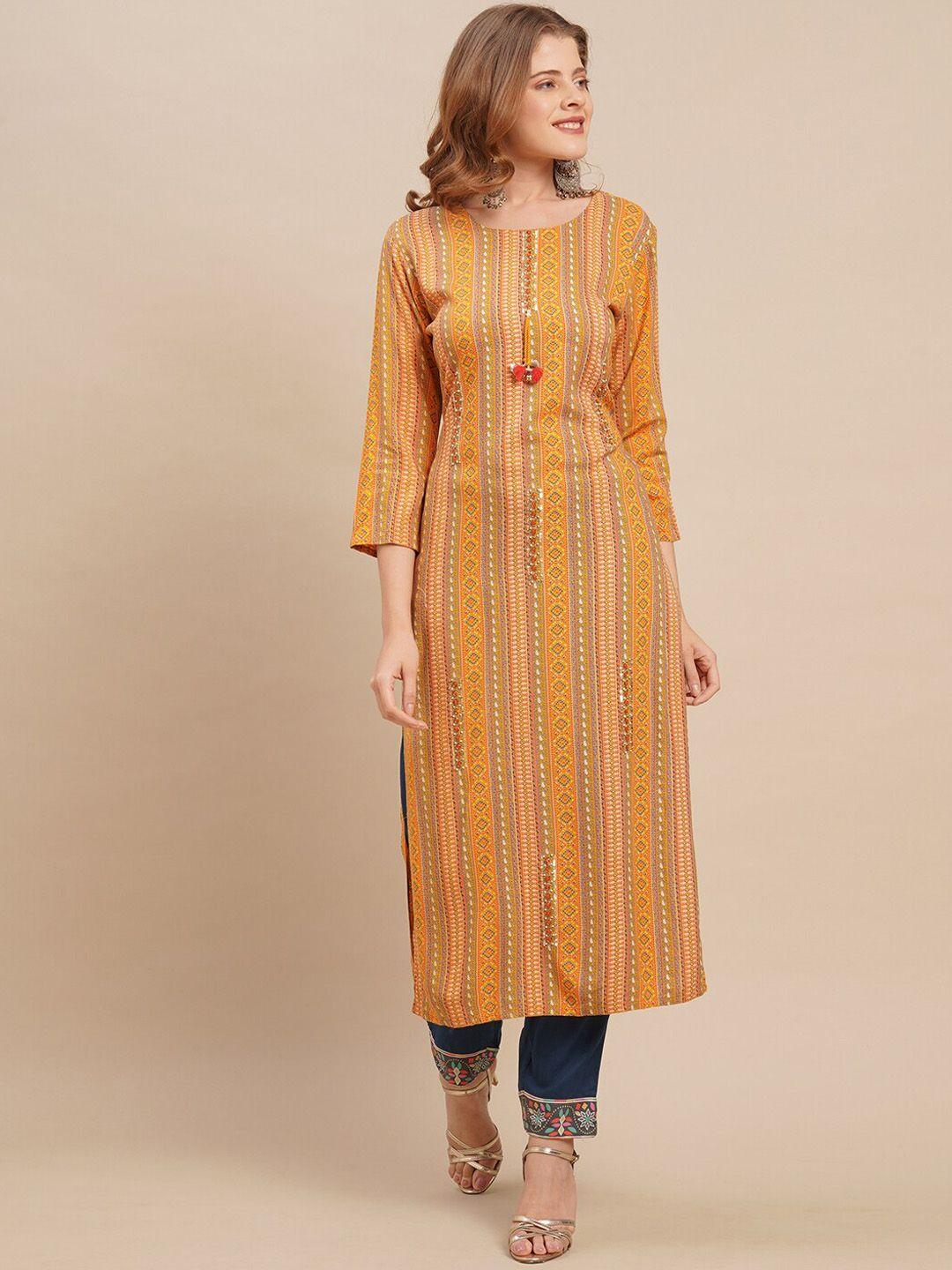 fashor women multicoloured printed round neck straight kurta