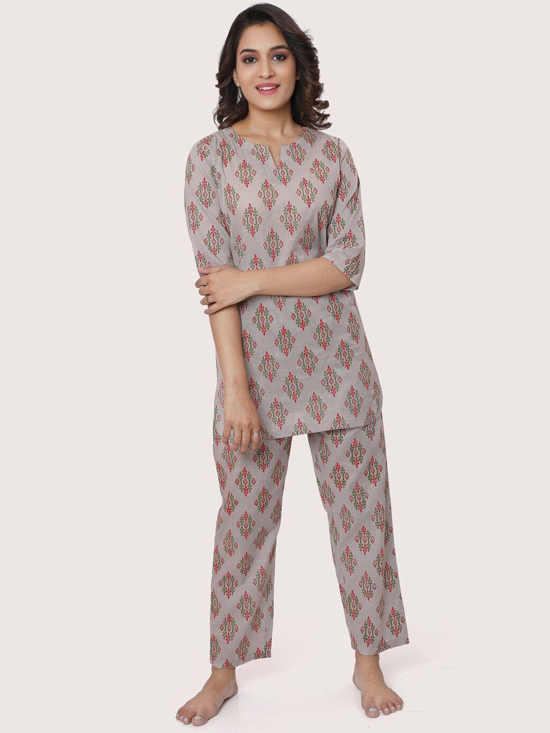 zri grey & red printed night suit