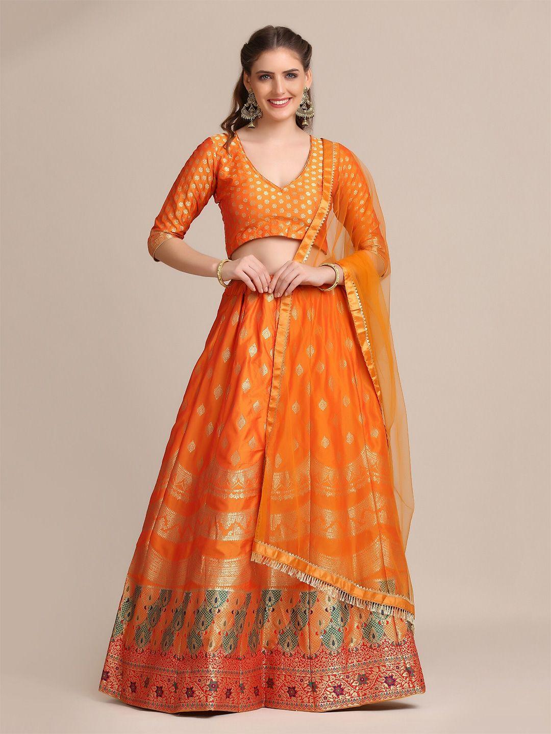 warthy ent orange & green semi-stitched lehenga & unstitched blouse with dupatta