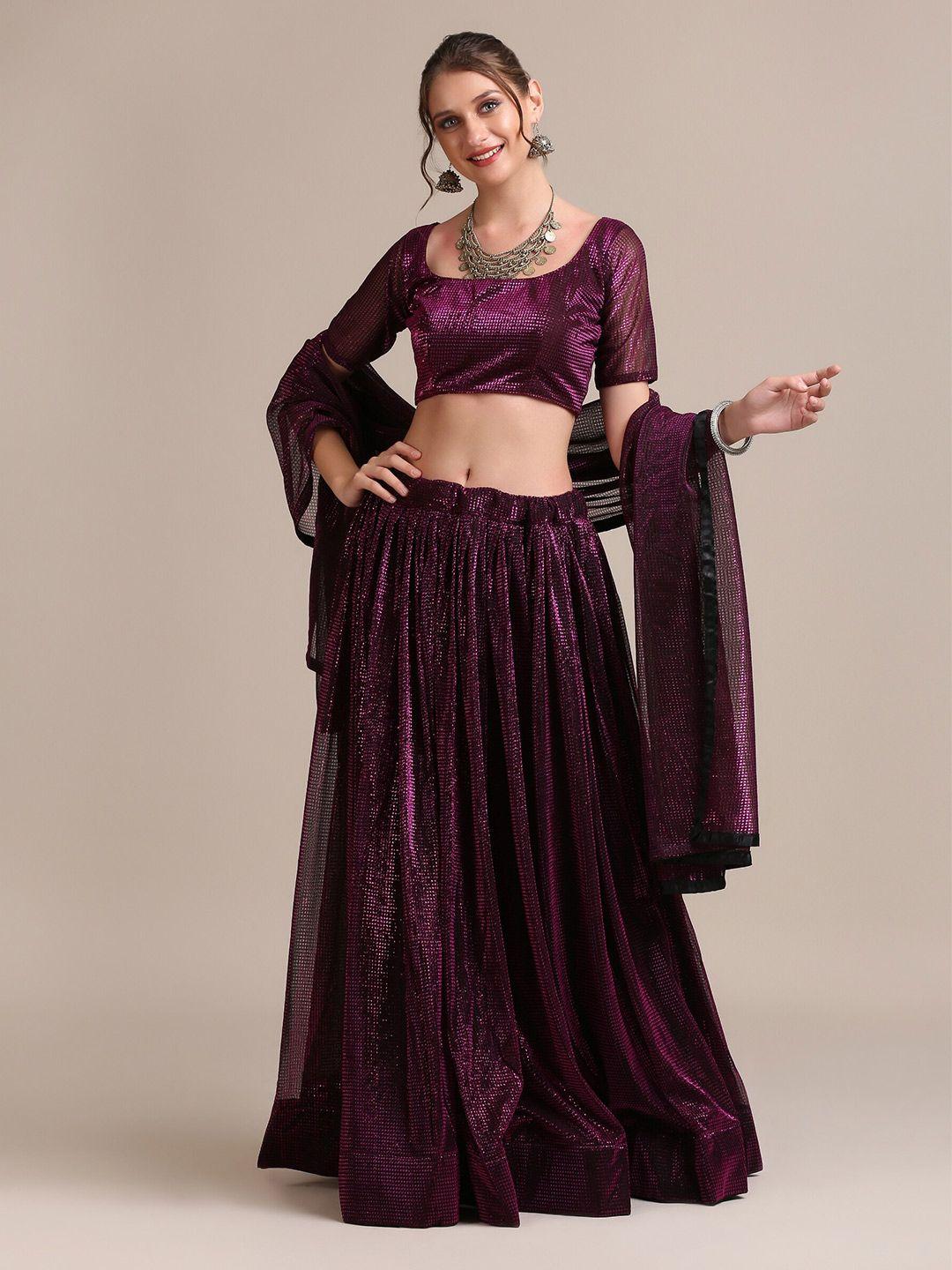 warthy ent purple embellished thread work semi-stitched lehenga & unstitched blouse with dupatta