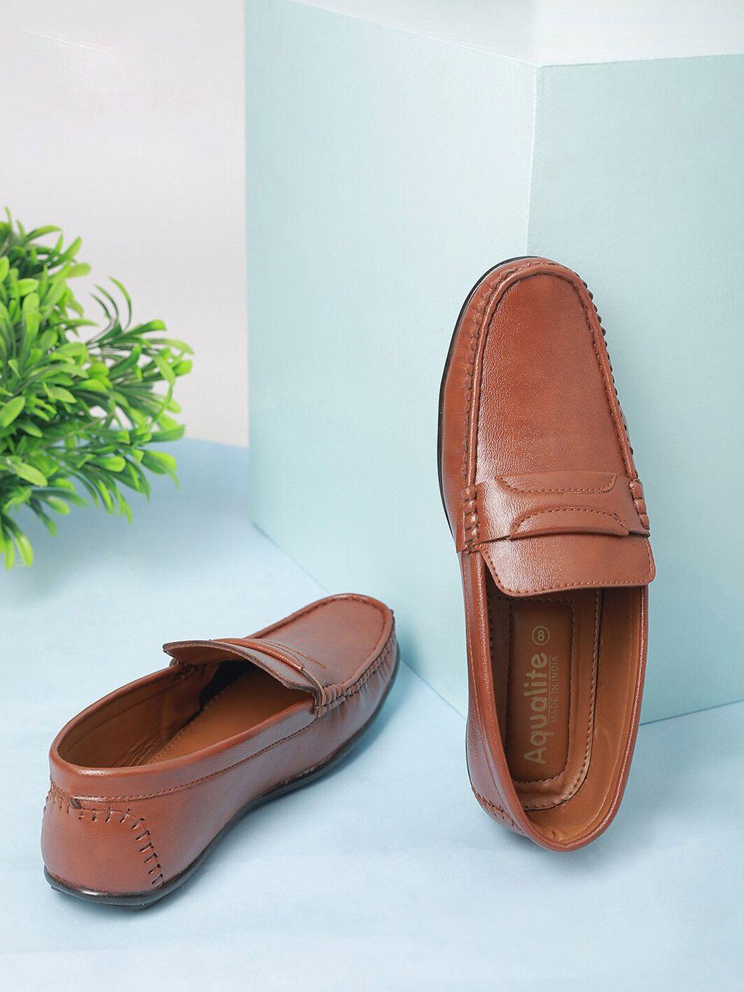 aqualite men tan brown solid loafers