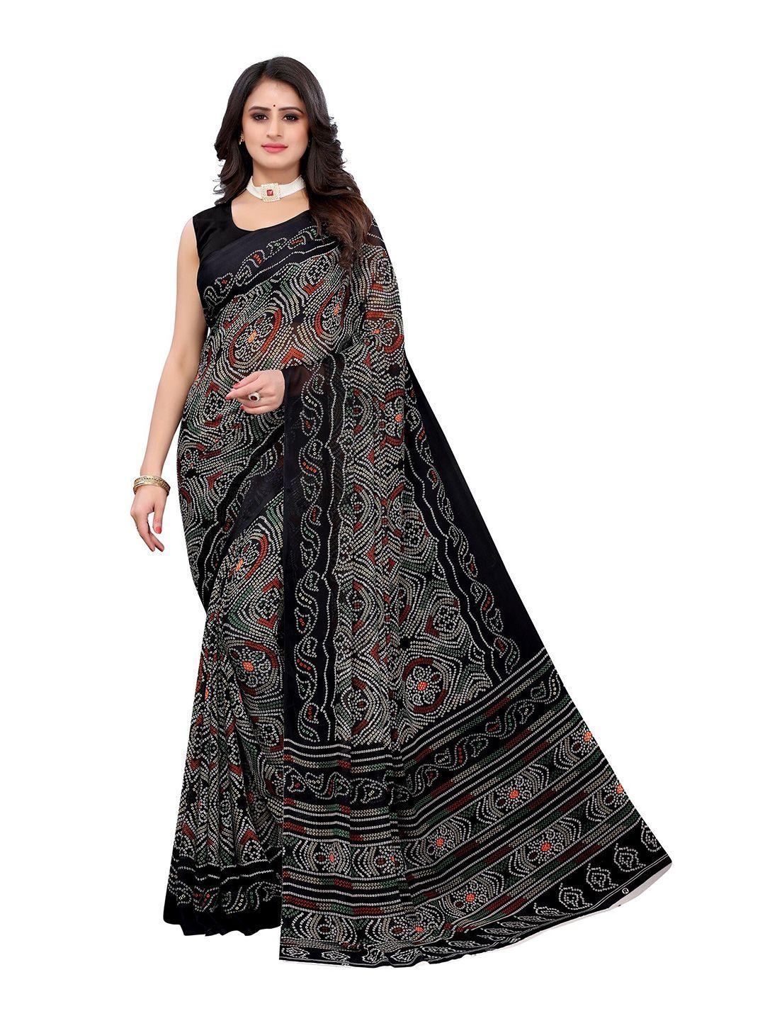 yashika black & maroon bandhani saree