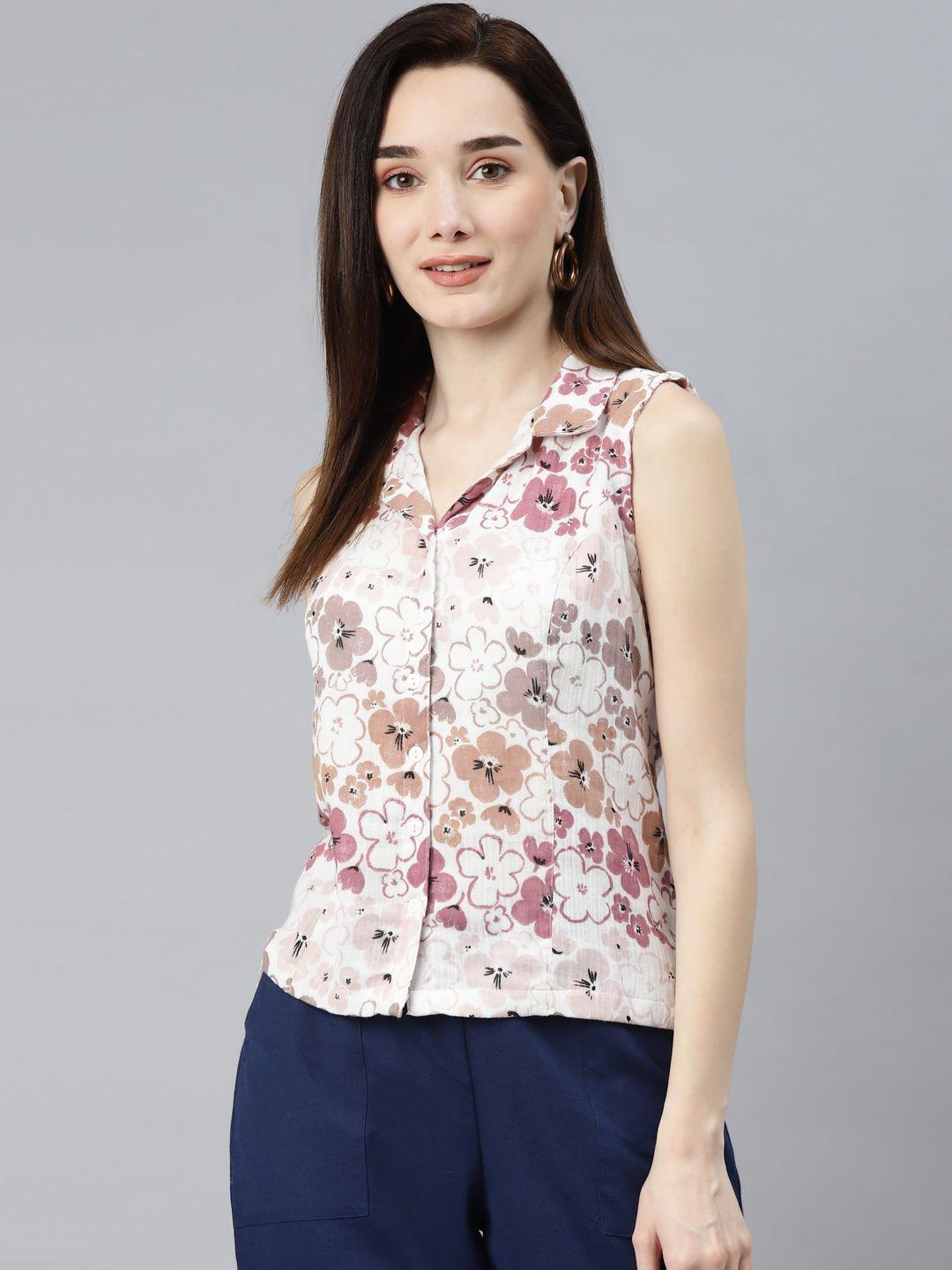 ayaany women white comfort floral printed casual shirt