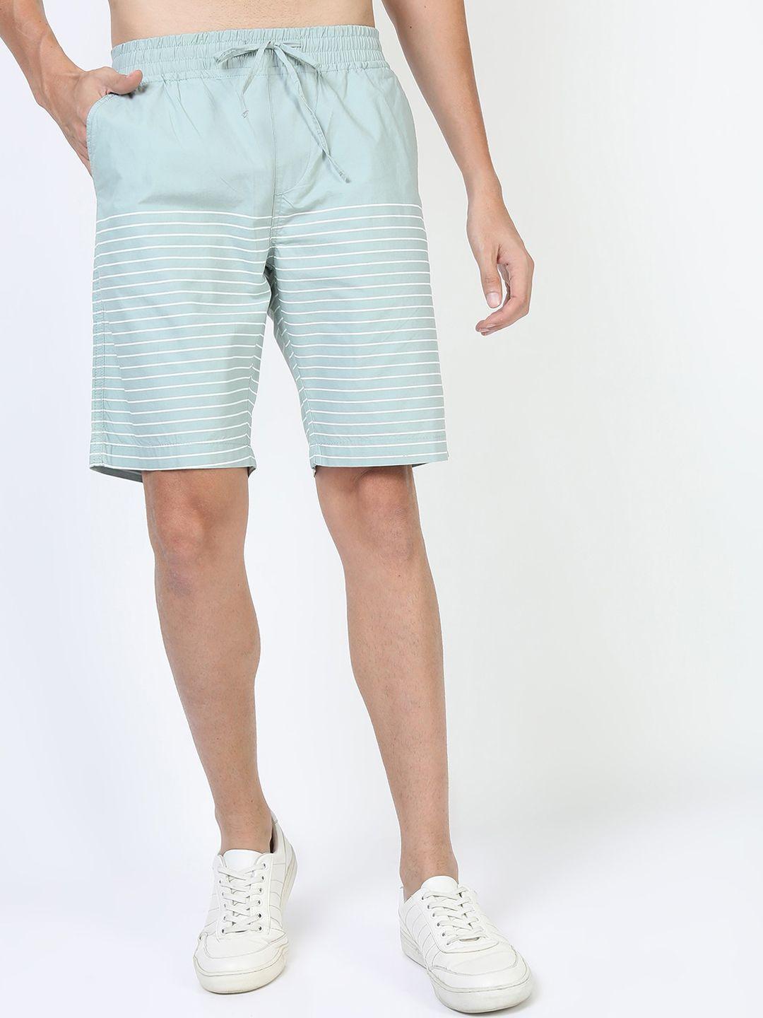 highlander men green striped slim fit shorts