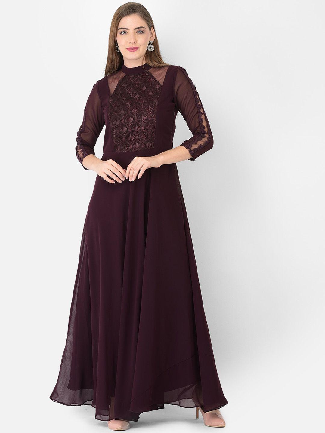 eavan burgundy embellished georgette maxi dress