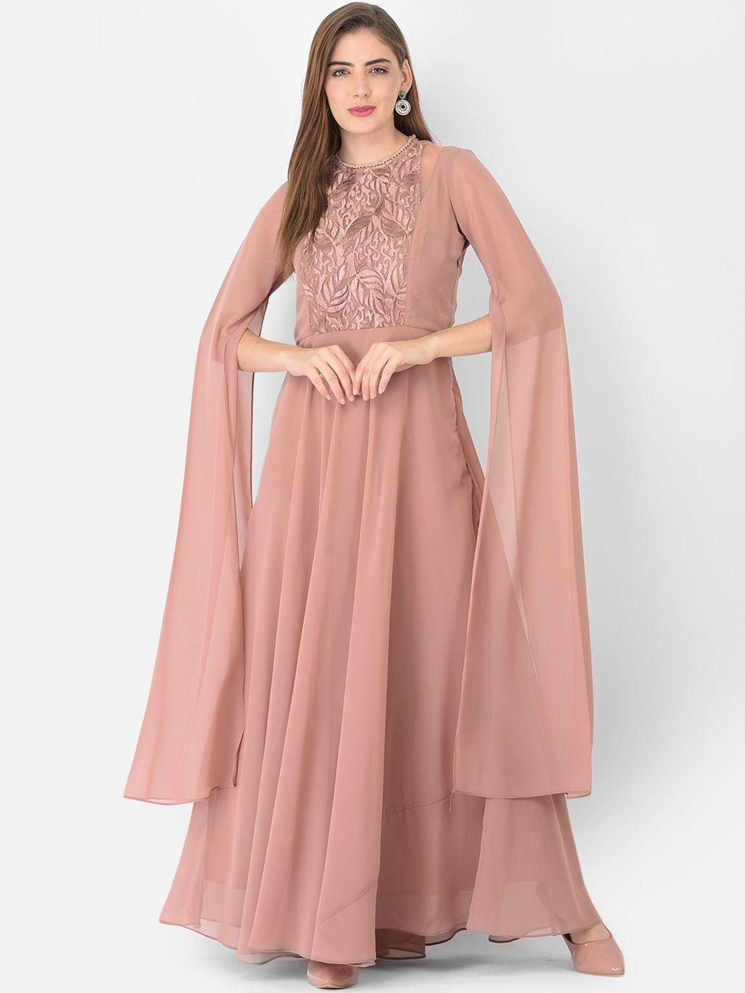 eavan rose gold embroidered georgette maxi dress