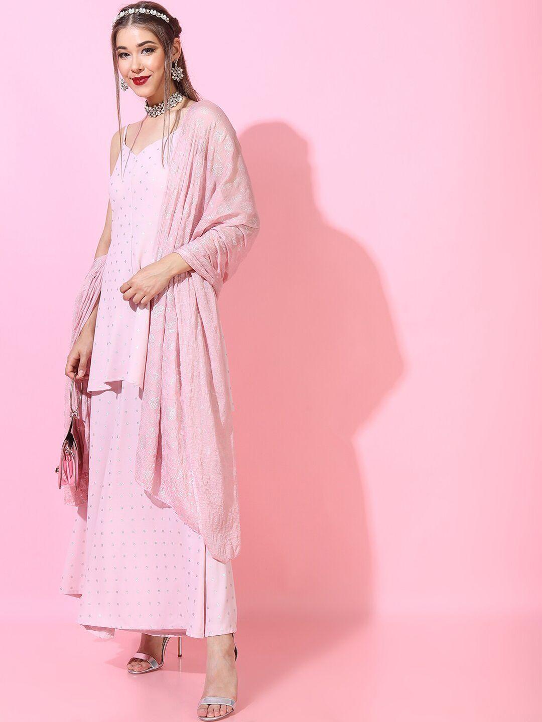 vishudh women printed kurta with palazzo & dupatta