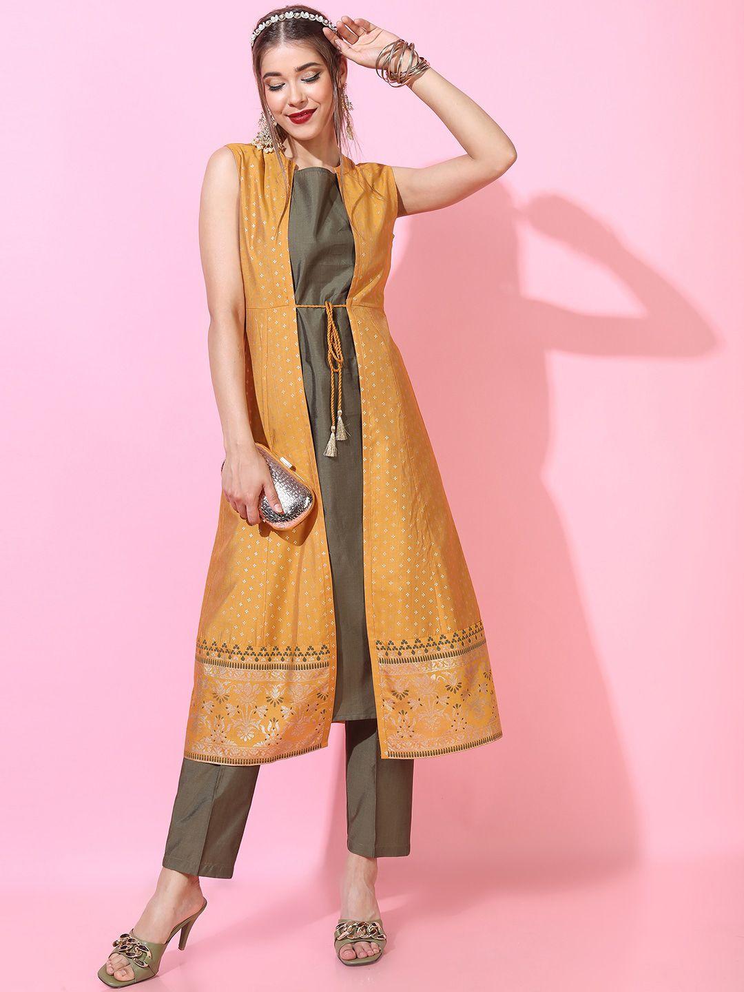 vishudh women solid kurta with palazzo & jacket