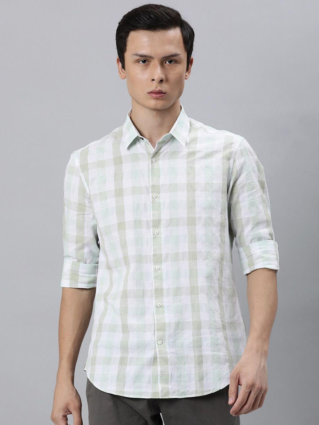 rare rabbit men green slim fit checked casual shirt