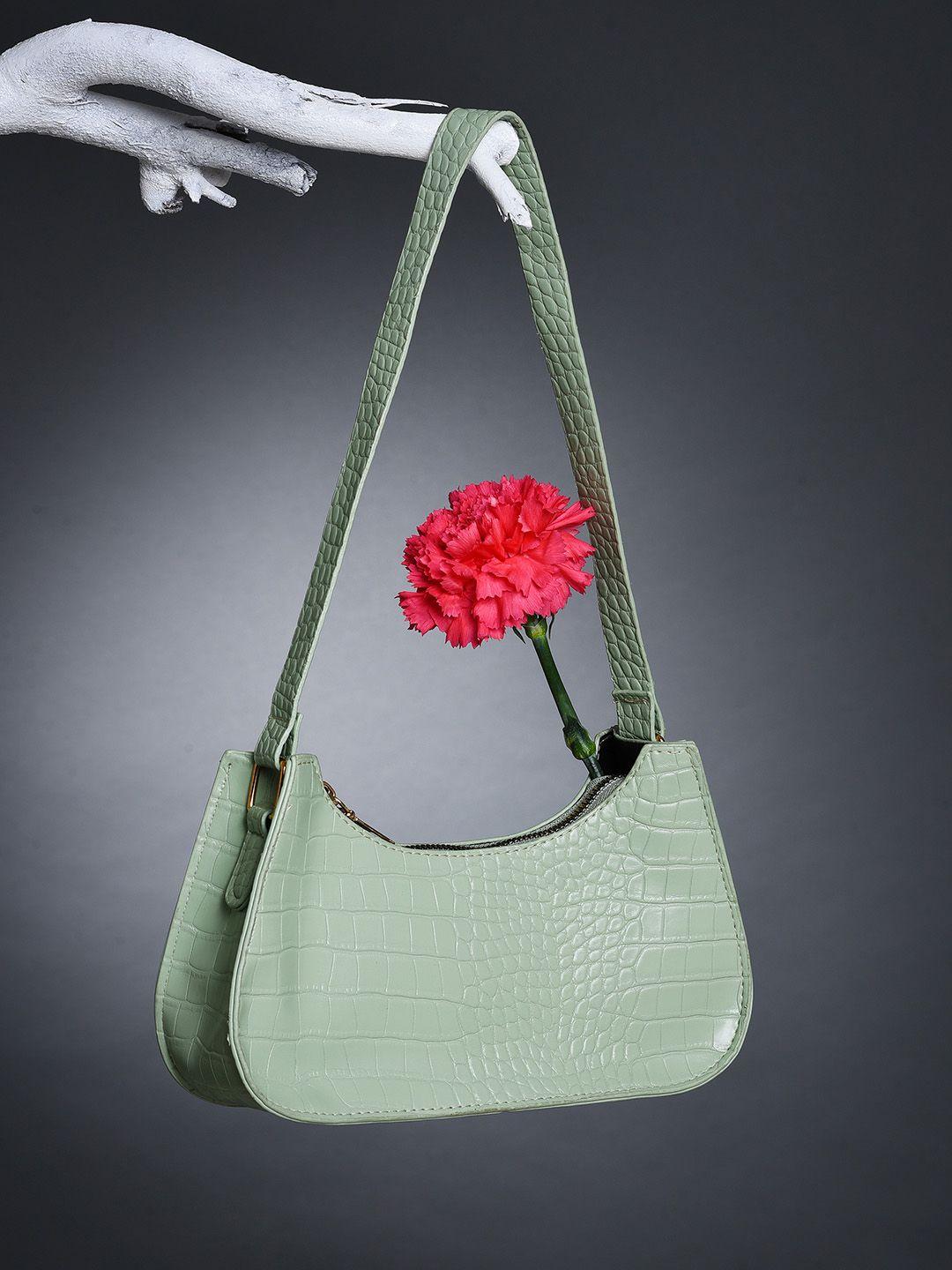 haute sauce by campus sutra green textured shoulder bag