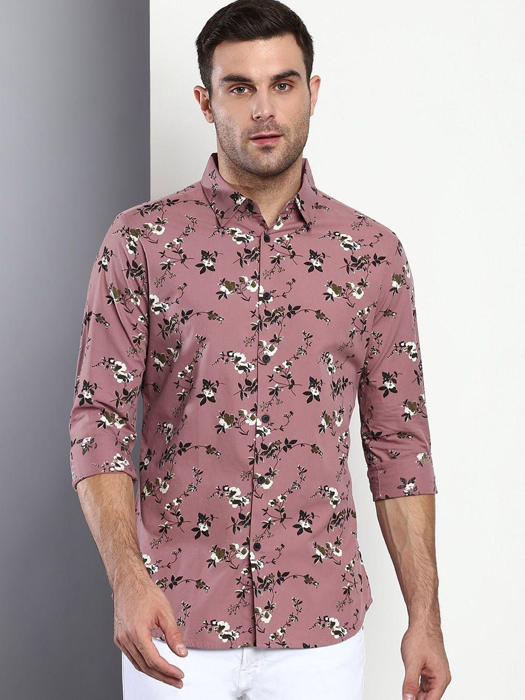 dennis lingo men purple slim fit printed casual shirt