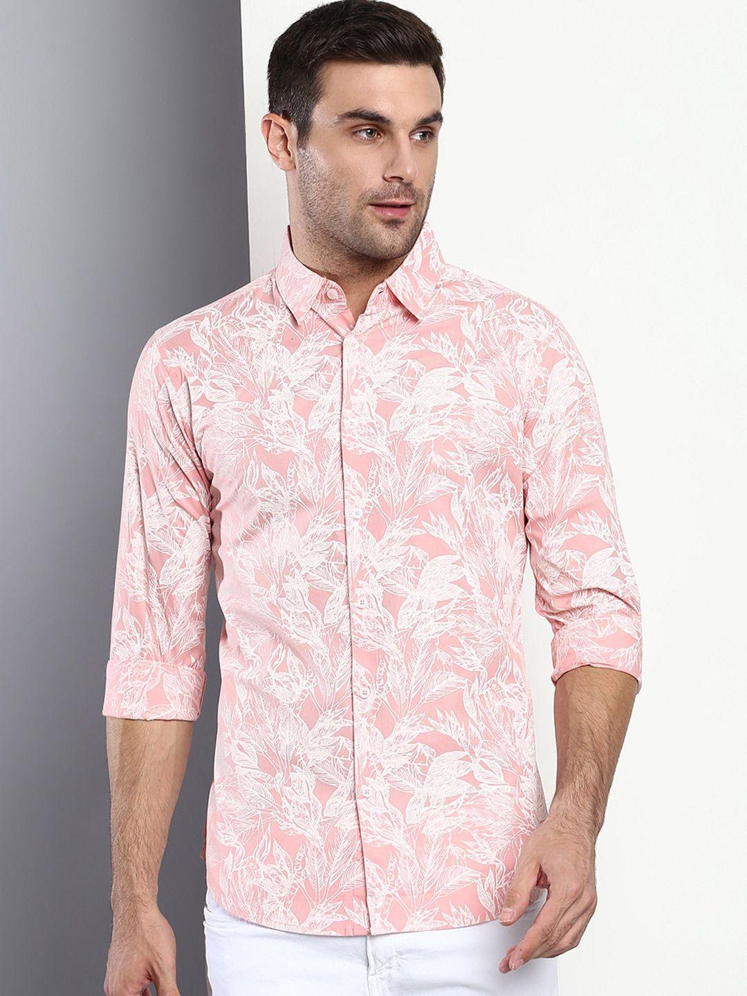 dennis lingo men pink slim fit floral printed casual shirt