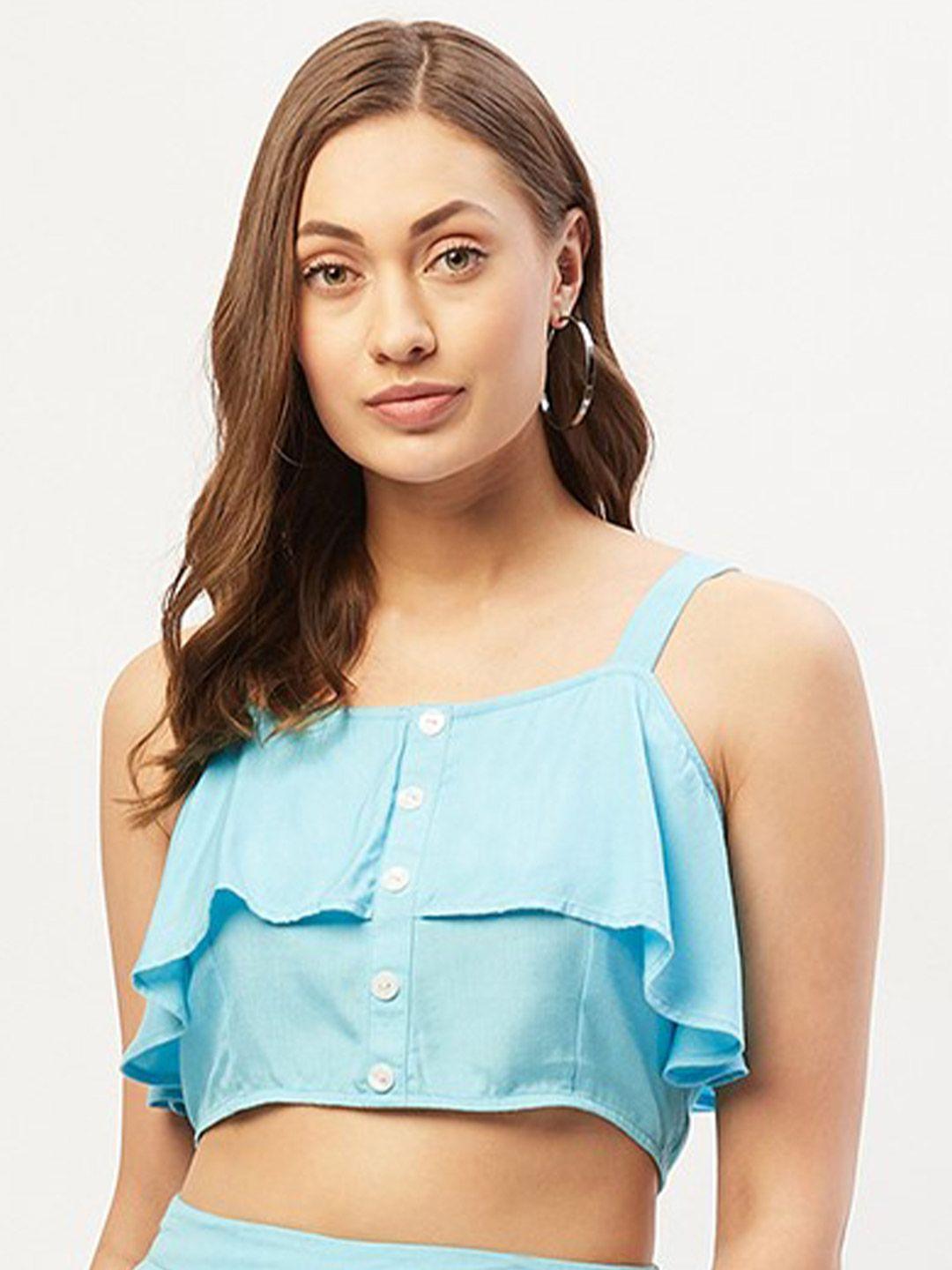 anvi be yourself blue smocked crop top