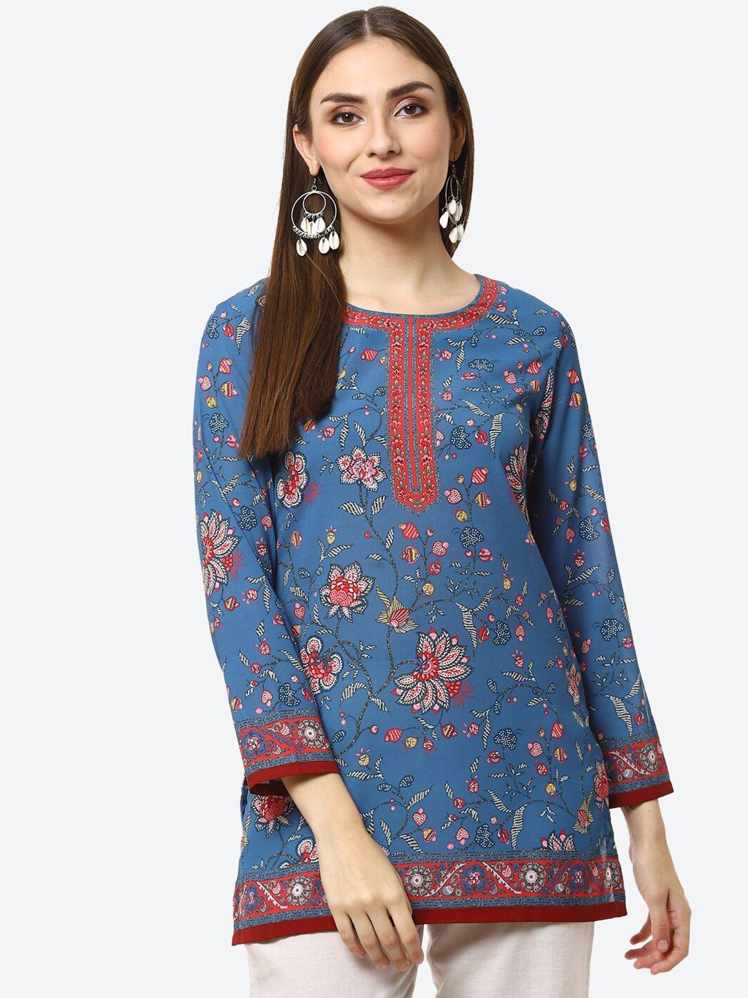 biba blue & red floral printed kurti