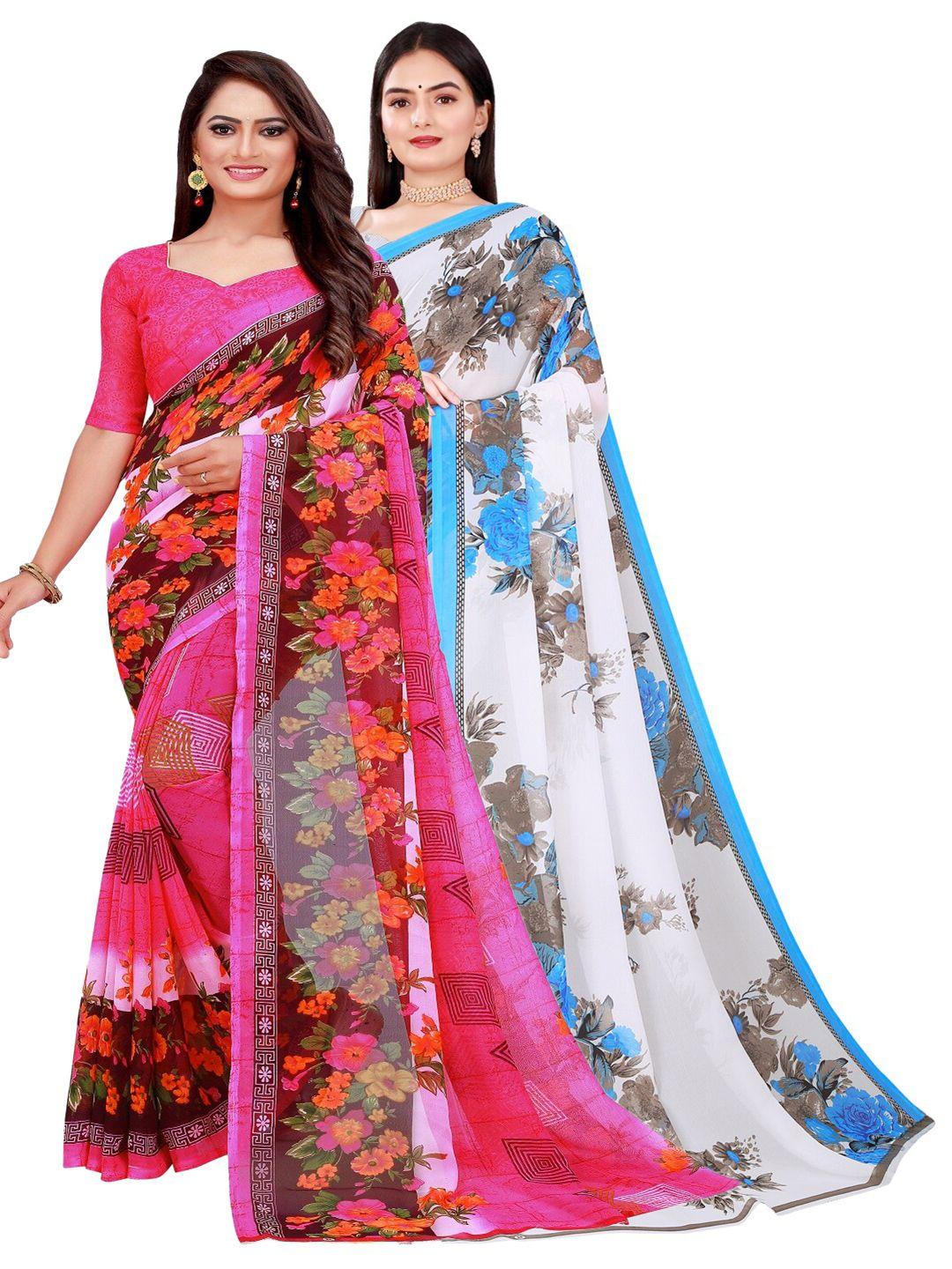 saadhvi pack of 2 pink & white pure georgette saree