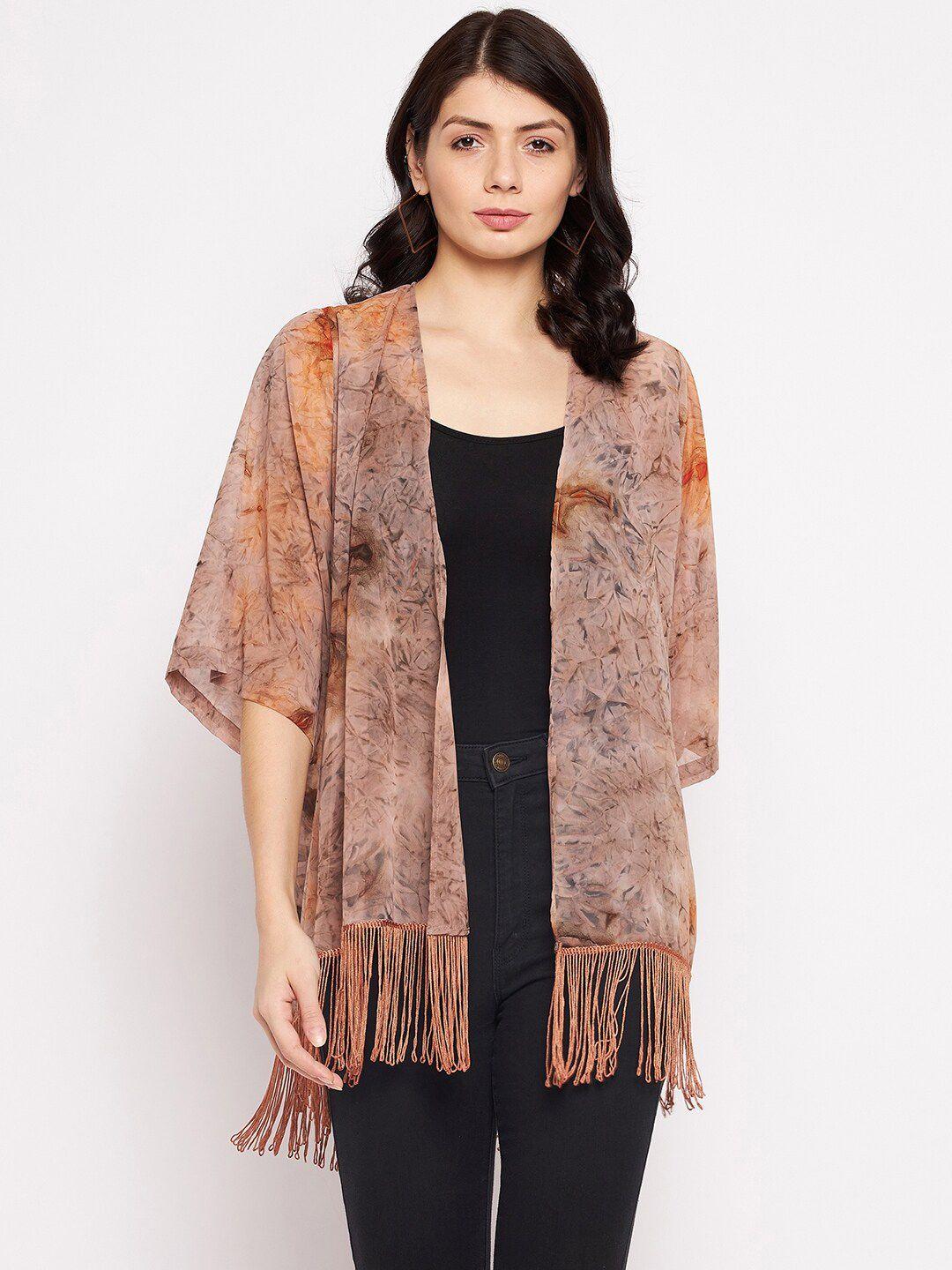 purys women brown printed tasselled shrug