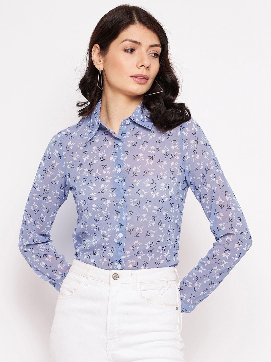 purys women grey smart floral semi sheer printed casual shirt