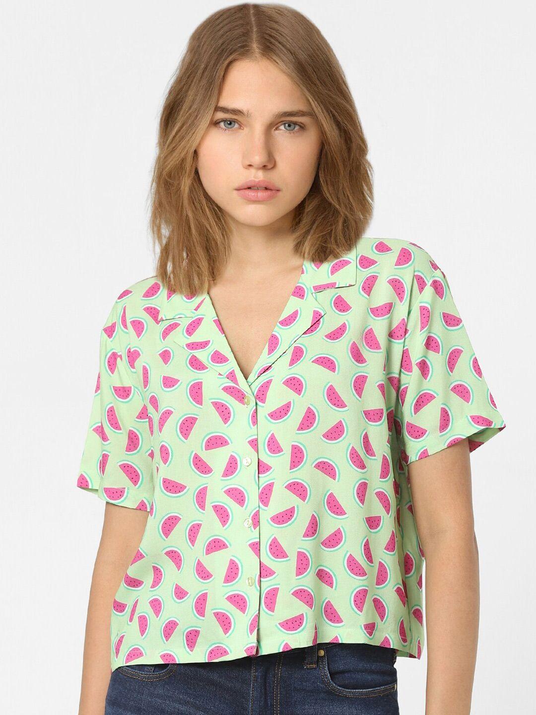 only lime green & pink print shirt style top